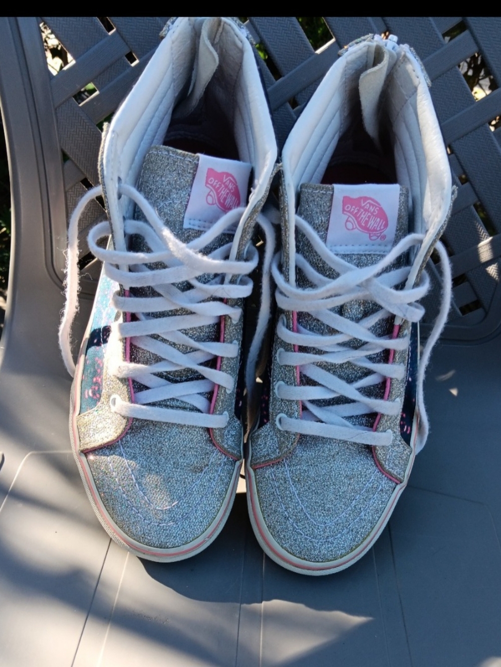 Vans Unicorn Girls  High-Top Glitter Sneakers in Silver and Pink Size 4 Kids